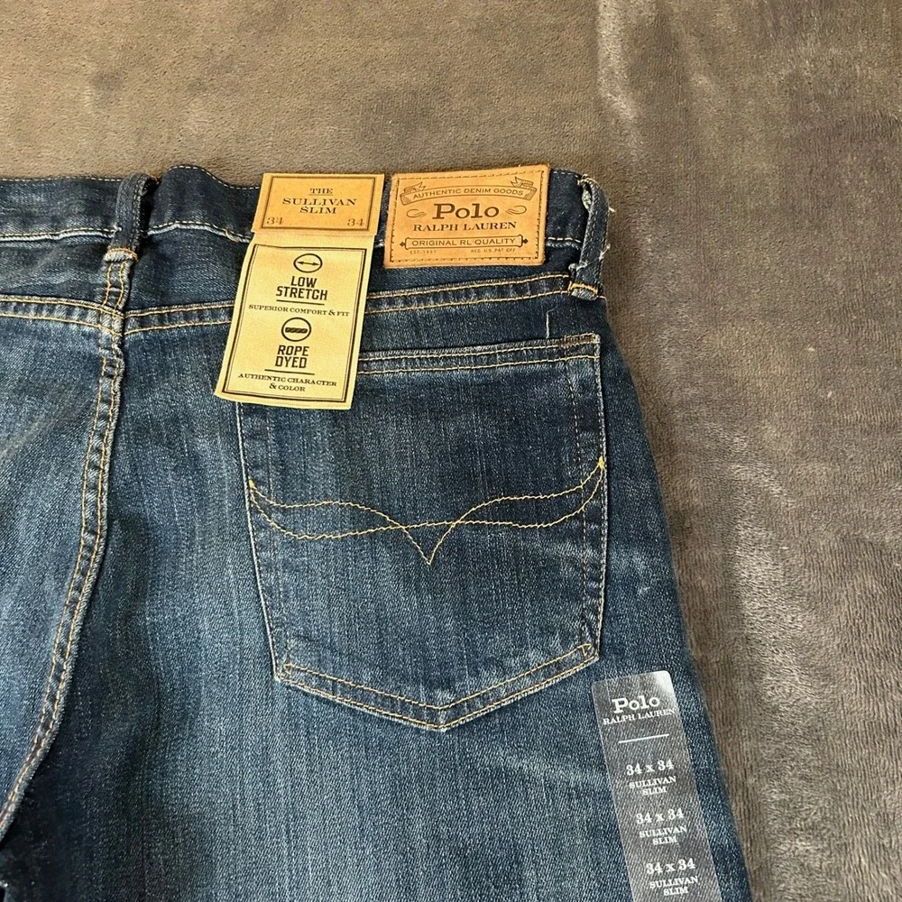 Polo Ralph Lauren Sullivan Slim Jeans Mens 34x34 Blue Distressed Paint Splatter